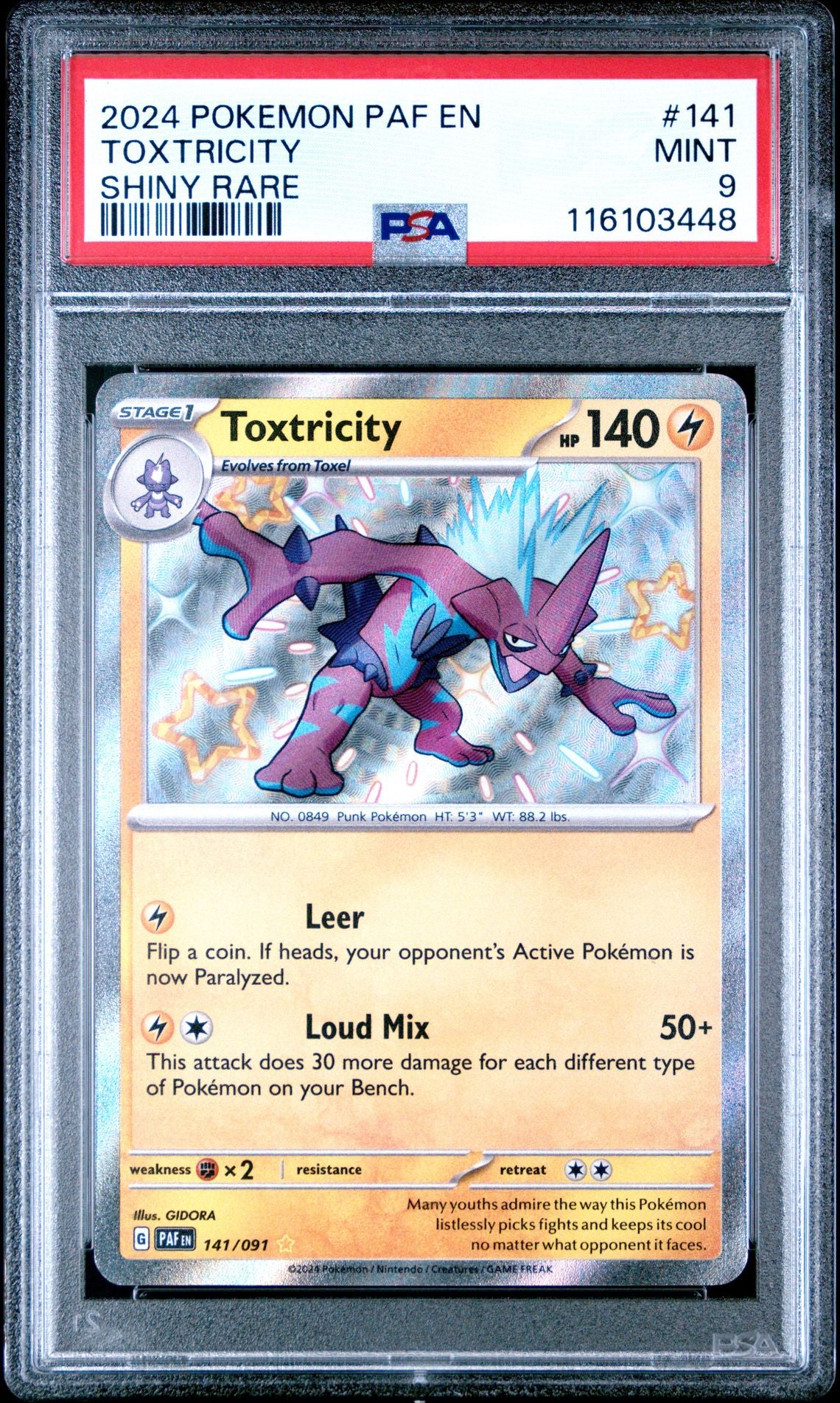 Toxtricity Shiny Rare Paldean Fates #141 PSA 9