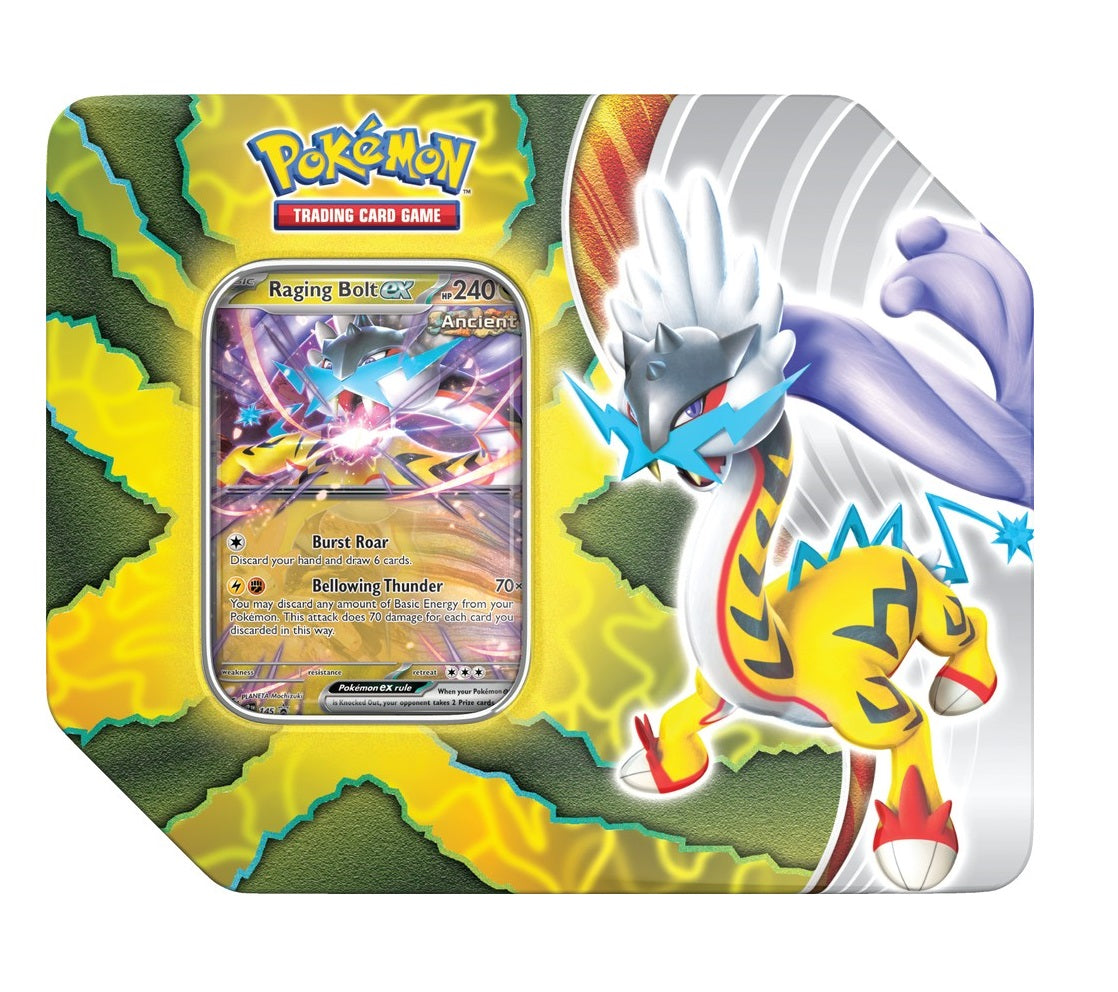 Pokemon Paradox Destinies Raging Bolt ex Tin