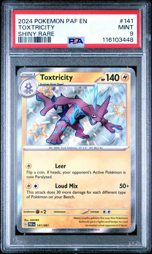 Toxtricity Shiny Rare Paldean Fates #141 PSA 9