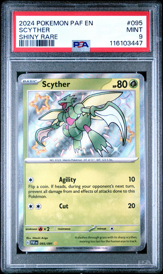 Scyther Shiny Rare Paldean Fates #095 PSA 9
