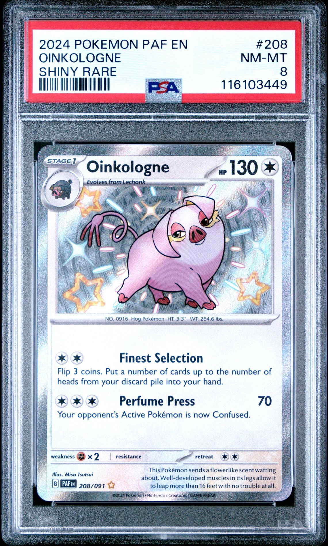 Oinkologne Shiny Rare Paldean Fates #208 PSA 9