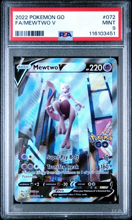 Mewtwo V Full Art Pokemon GO #072 PSA 9